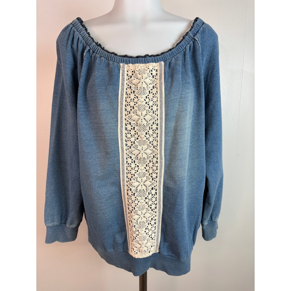 Democracy Sweatshirt Large Blue Lace Trim Off Shoulder Active Duty TopWomens